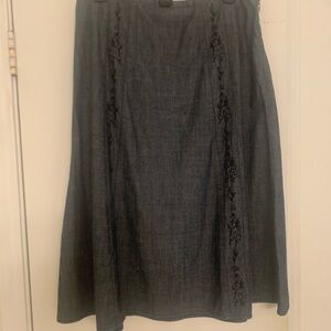 J. Jill Dark Gray A-Line Skirt with Embroidery